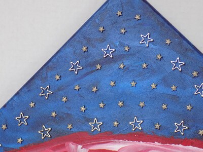 Abstract flag wall art with star embellishments - image4
